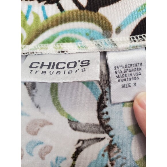 Chico's Travelers Slinky Knit Abstract Print Elastic Hem V-Neck Top Size 3 (XL) - Picture 3 of 5